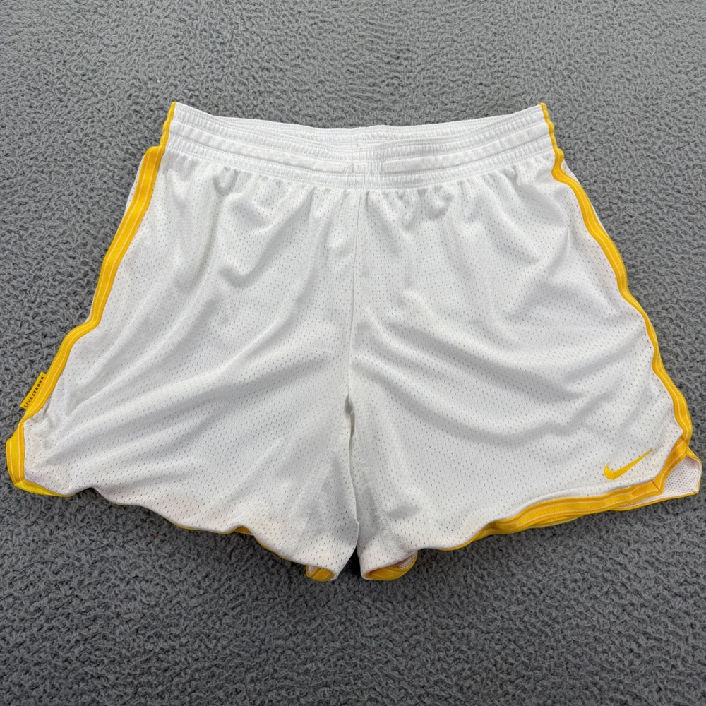 Nike Shorts Womens L White Excellent Livestrong Mesh Athletic Yellow Stripe